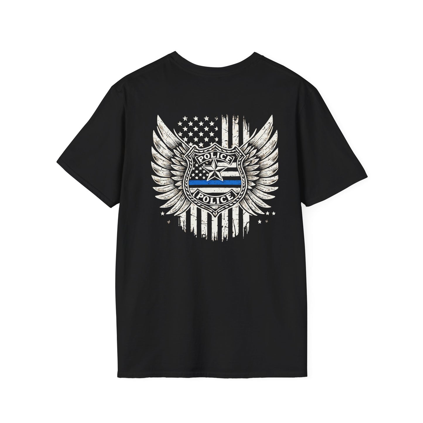Thin Blue Line Police Shield T-Shirt | American Flag Wings