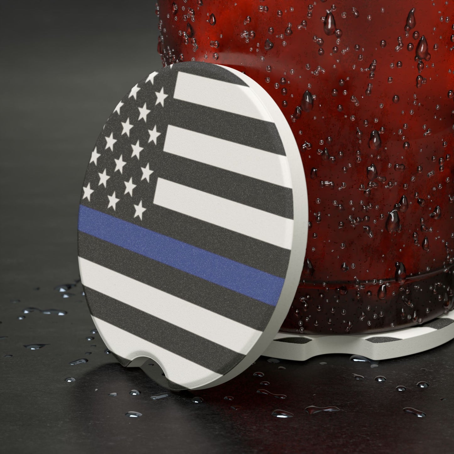 Thin Blue Line American Flag Car Coaster | Soapstone Car Coaster