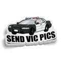 Send Vic Pics funny police sticker on durable vinyl for tumblers and laptops