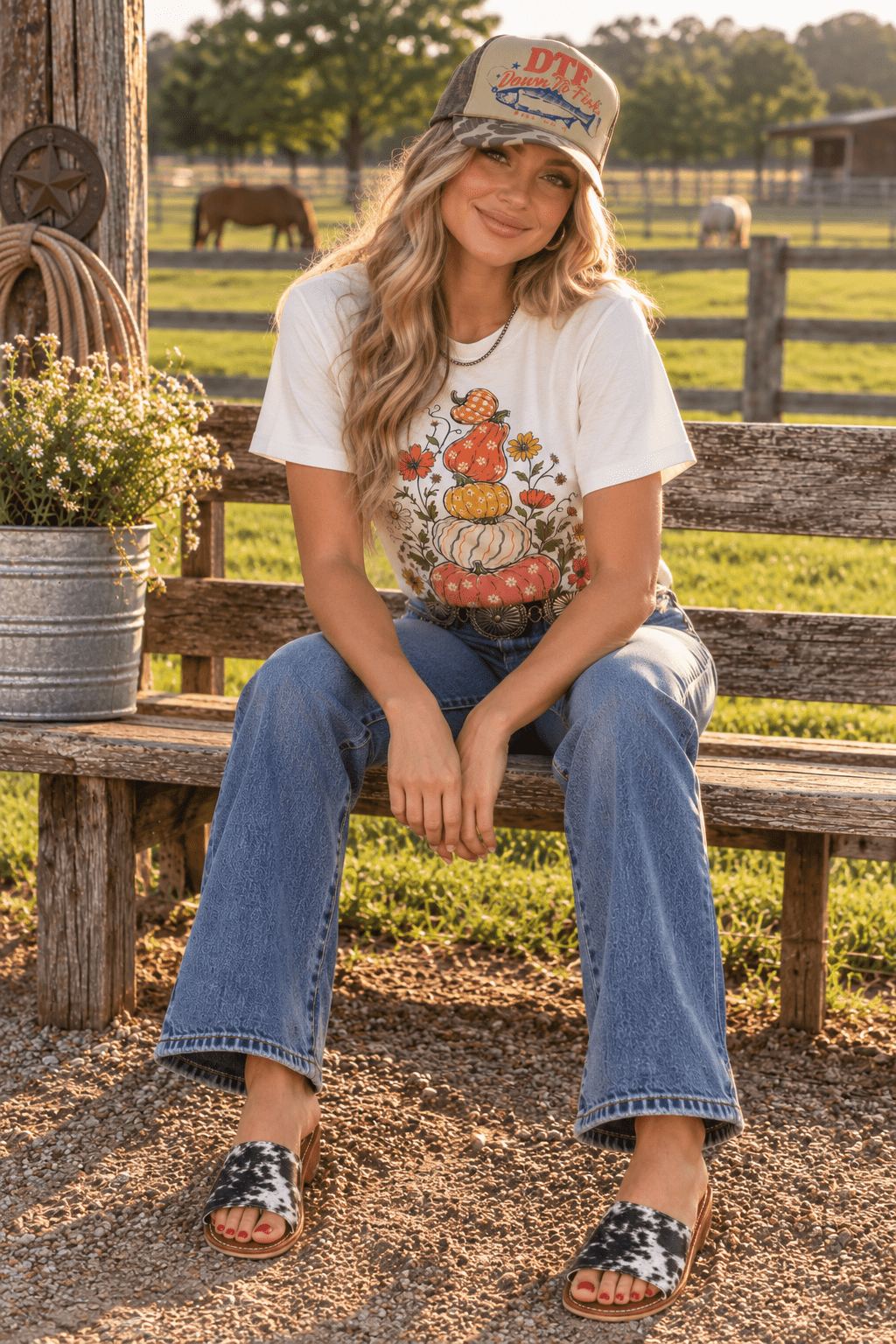 Unisex Floral Pumpkin Stack Graphic Tee made of 100% combed cotton printed on District, USA-made