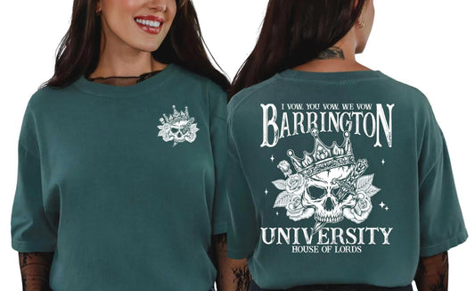 Gothic skull collegiate Comfort Colors T-shirt with left-chest and full-back graphics
