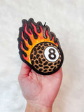 Leopard 8 Ball Freshie car air freshener with customizable colors and scents