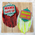 Mama Gave Up beaded fringe freshies in red and black, and neon green and white, with floral accents