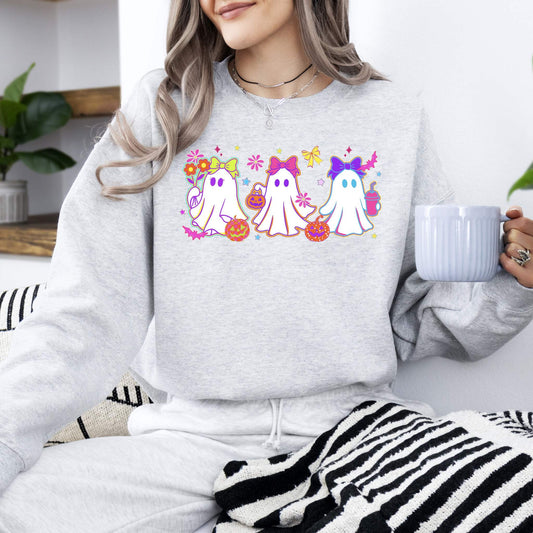 neon ghosts halloween checkered retro spooky fall sweatshirt