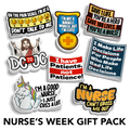 Nurse's Week sticker pack featuring eight colourful vinyl nurse-themed designs with humorous text and medical symbols