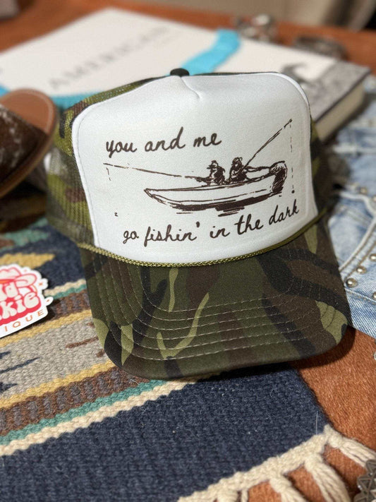 Otto Brand You And Me Go Fishin In The Dark trucker hat with mesh back