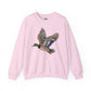 Flying mallard duck faux rhinestone design on cozy unisex sweatshirt
