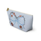 Light-blue T-bottom cosmetic bag with blue bow Auburn logo and gold zipper pull