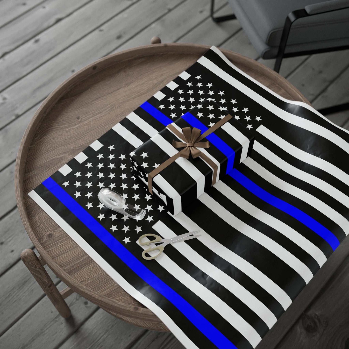 Thin Blue Line American Flag Wrapping Paper
