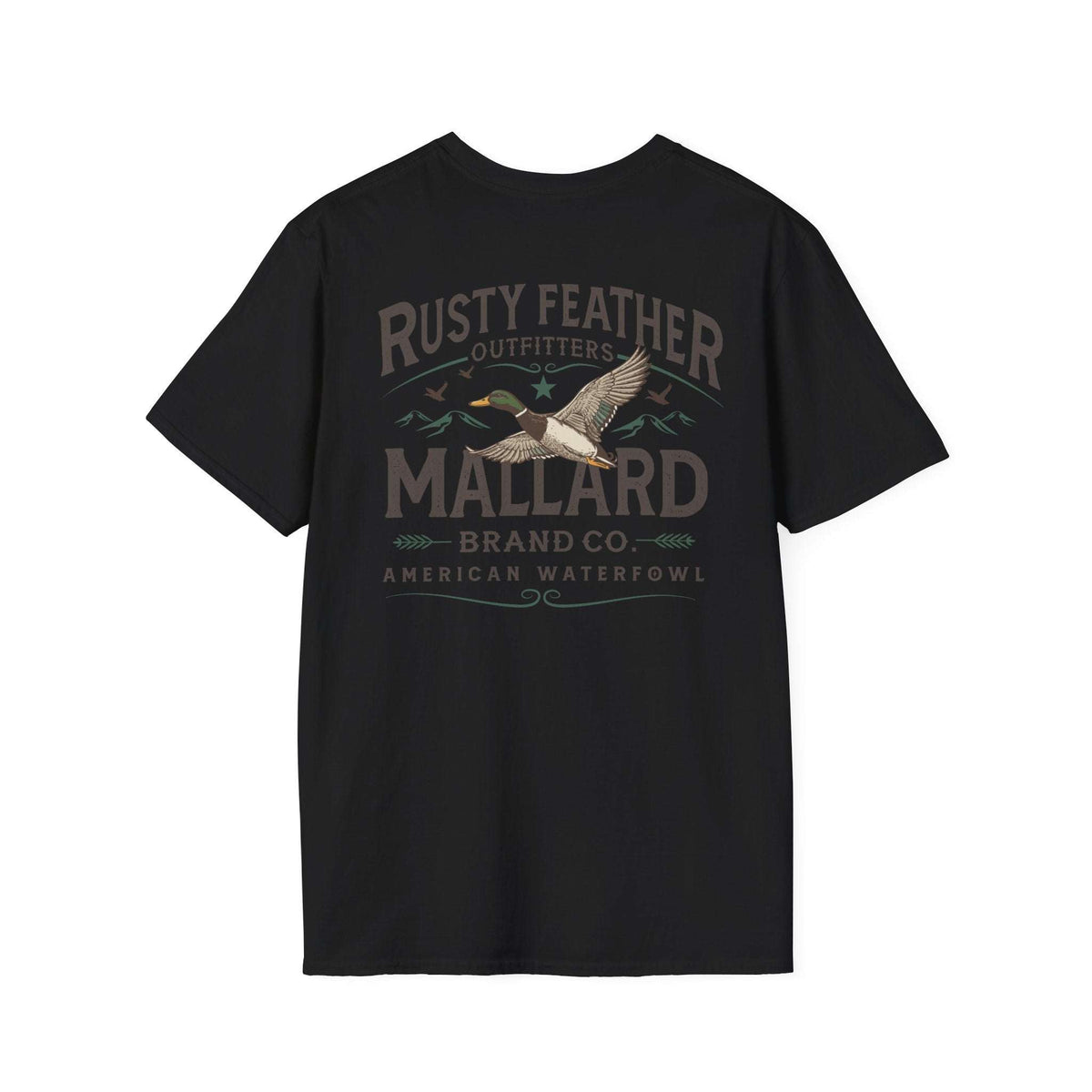 Rusty Feather logo T-Shirt with small chest logo on soft, breathable lightweight cotton tee