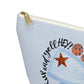 Light-blue Blue Bow Auburn Logo accessory pouch with T-bottom, gold zipper pull, and collegiate icons on front