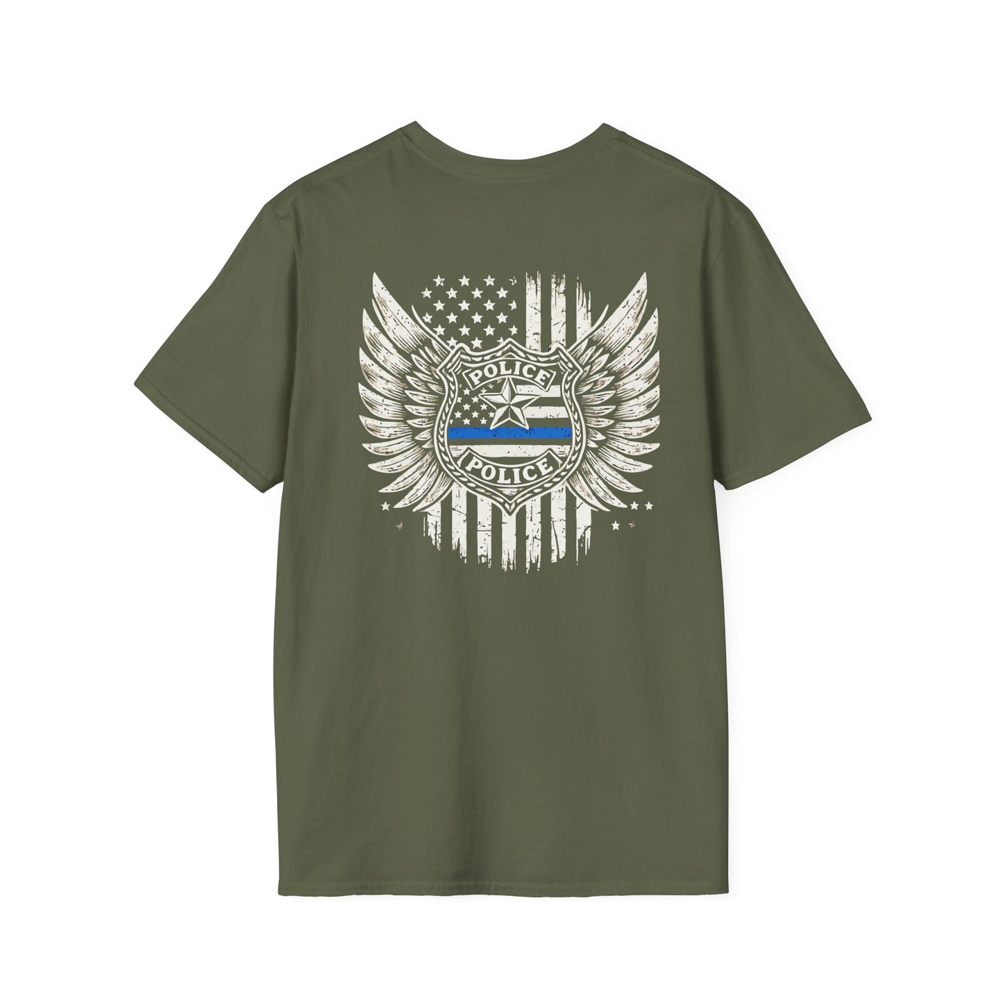 Thin Blue Line Police Shield T-Shirt | American Flag Wings