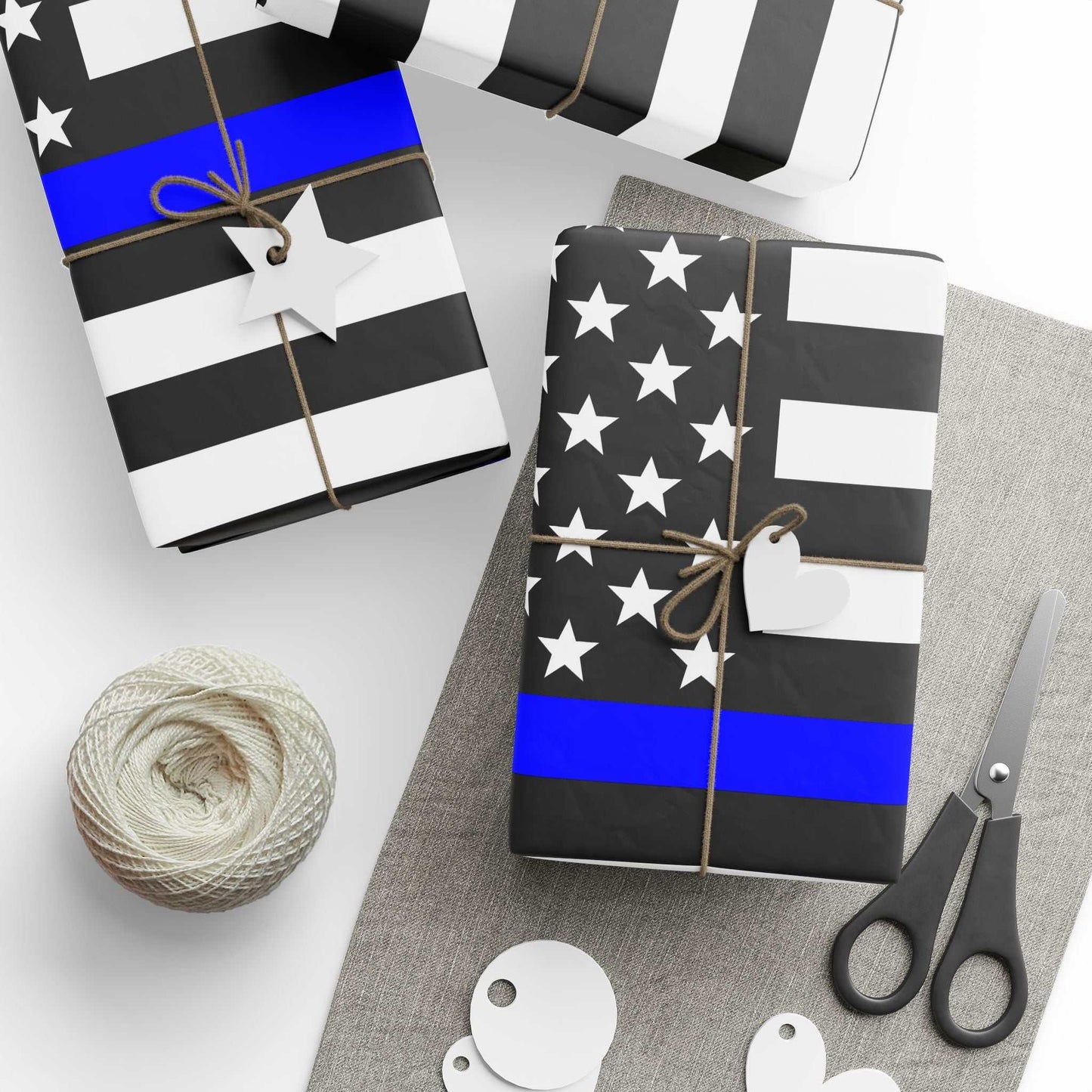 Thin Blue Line American Flag Wrapping Paper