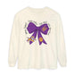 Purple and Gold Tiger Bow Long-Sleeve Game Day Shirt