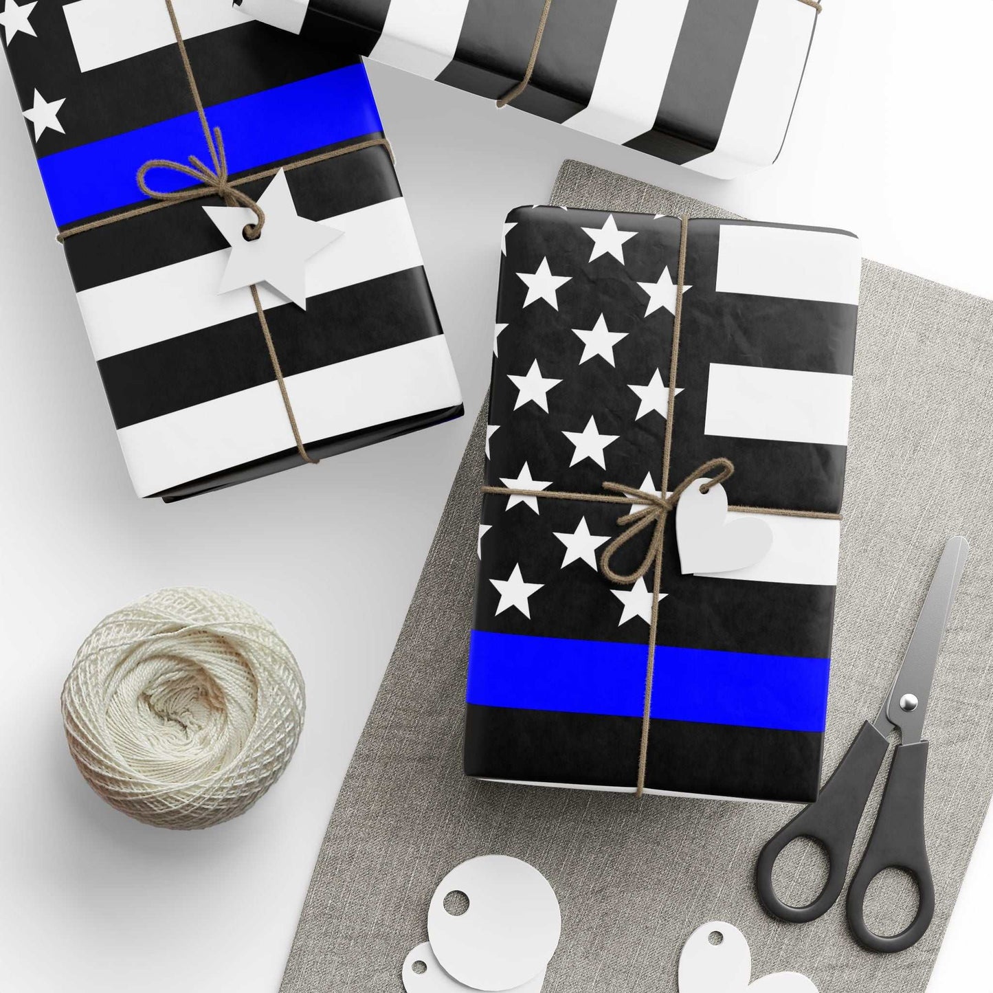 Thin Blue Line American Flag Wrapping Paper