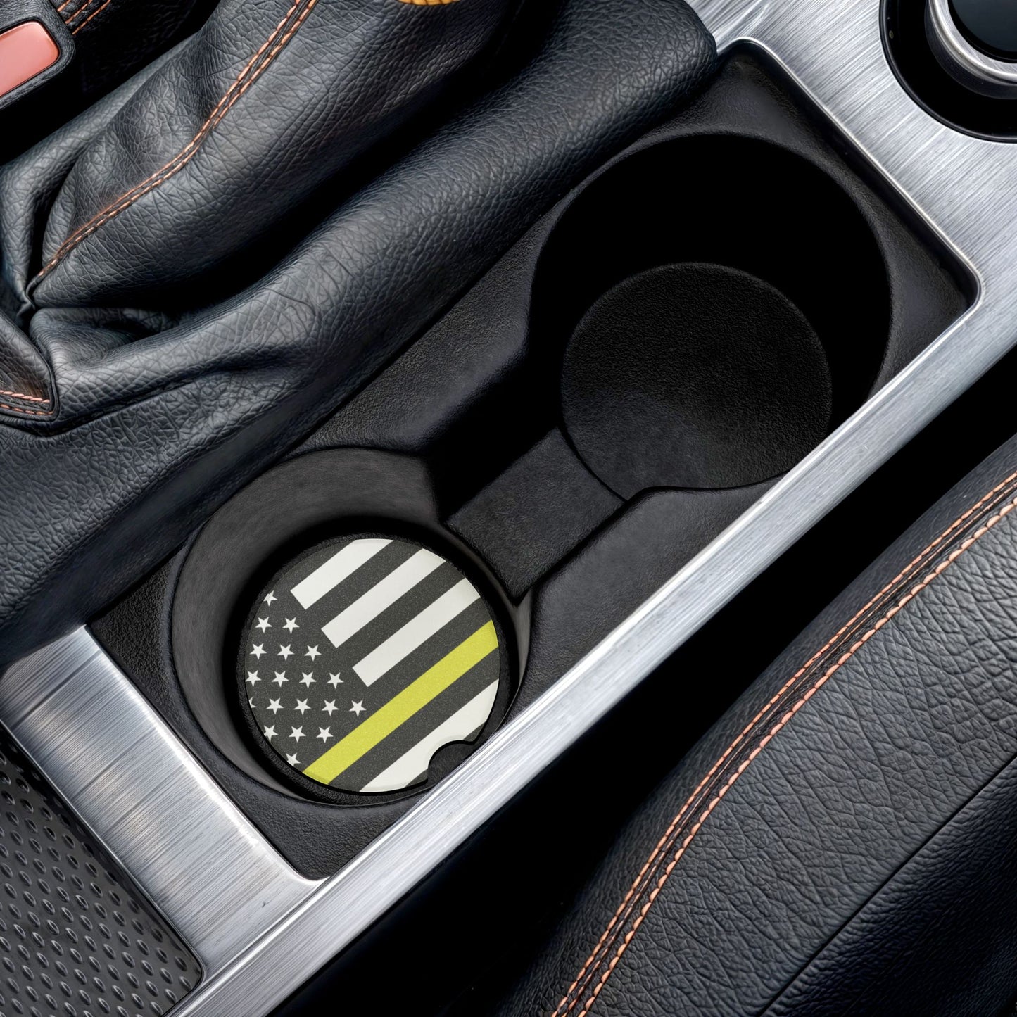 Thin Yellow Line American Flag Car Coaster | Soapstone Car Coaster