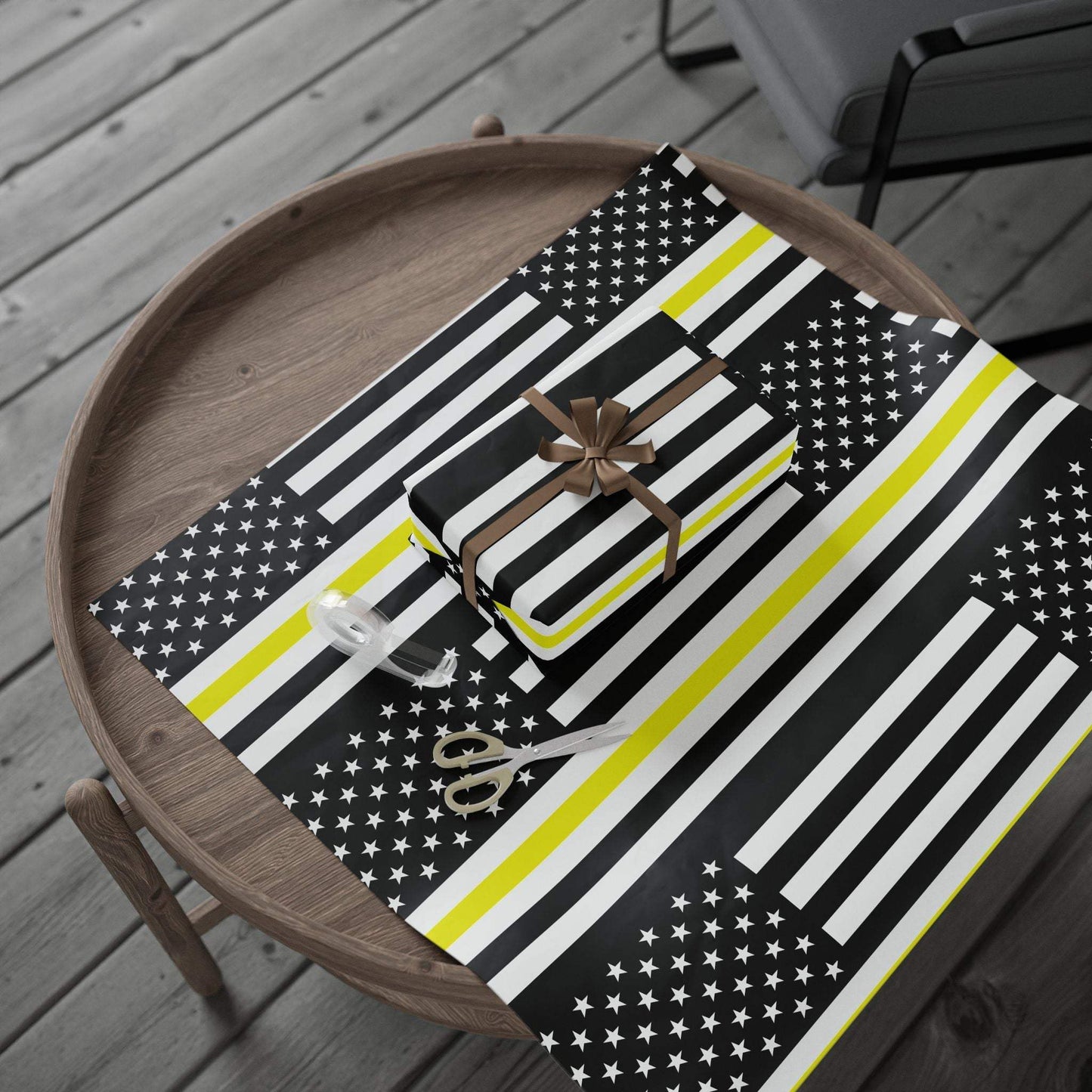 Thin Gold Line American Flag Wrapping Paper | Patriotic Police Tribute