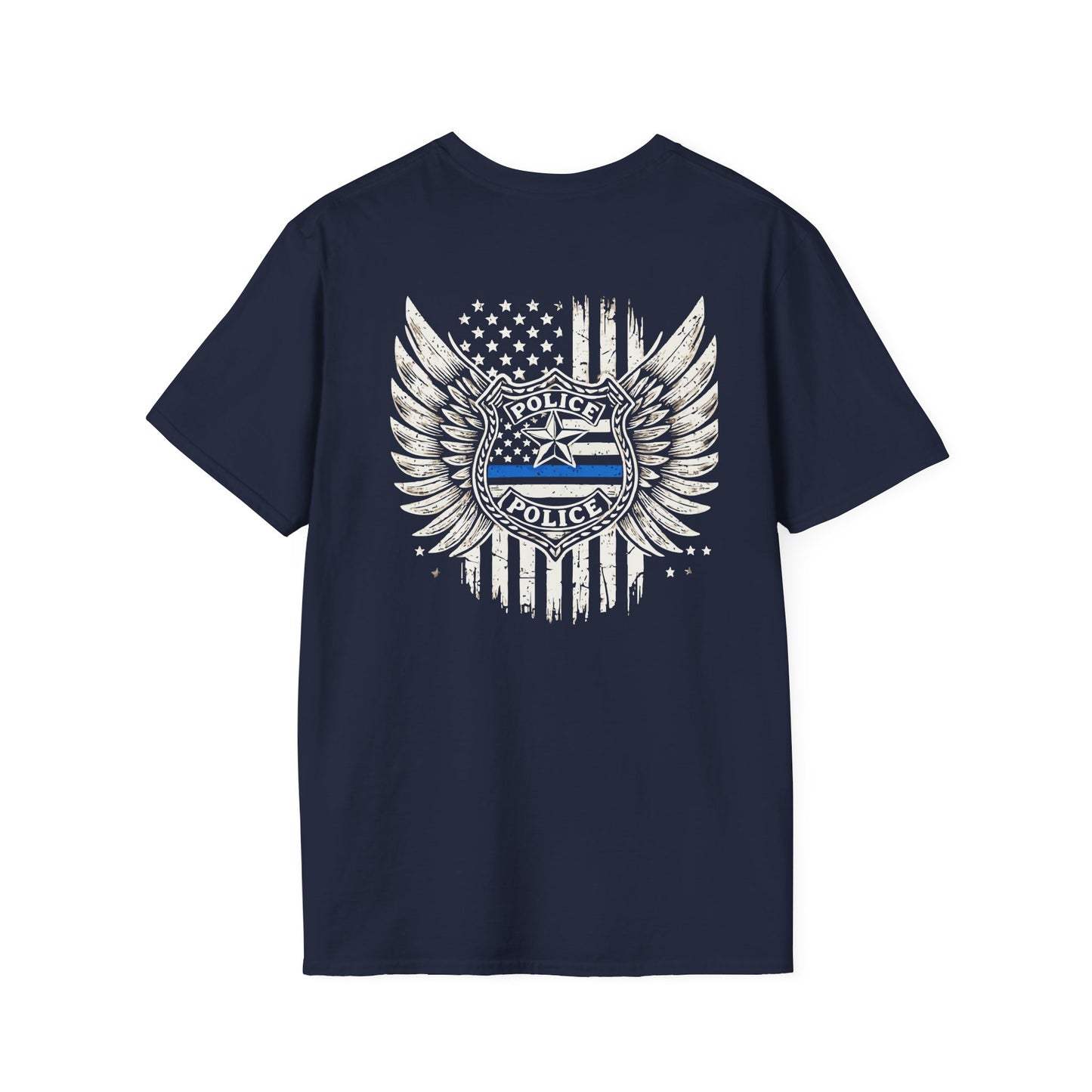 Thin Blue Line Police Shield T-Shirt | American Flag Wings