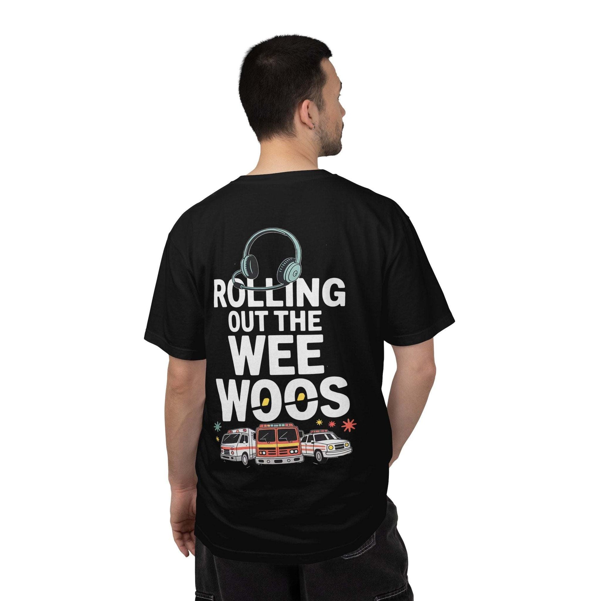 Emergency Vehicles T-Shirt with headset sketch and ambulance design on garment-dyed vintage fabric