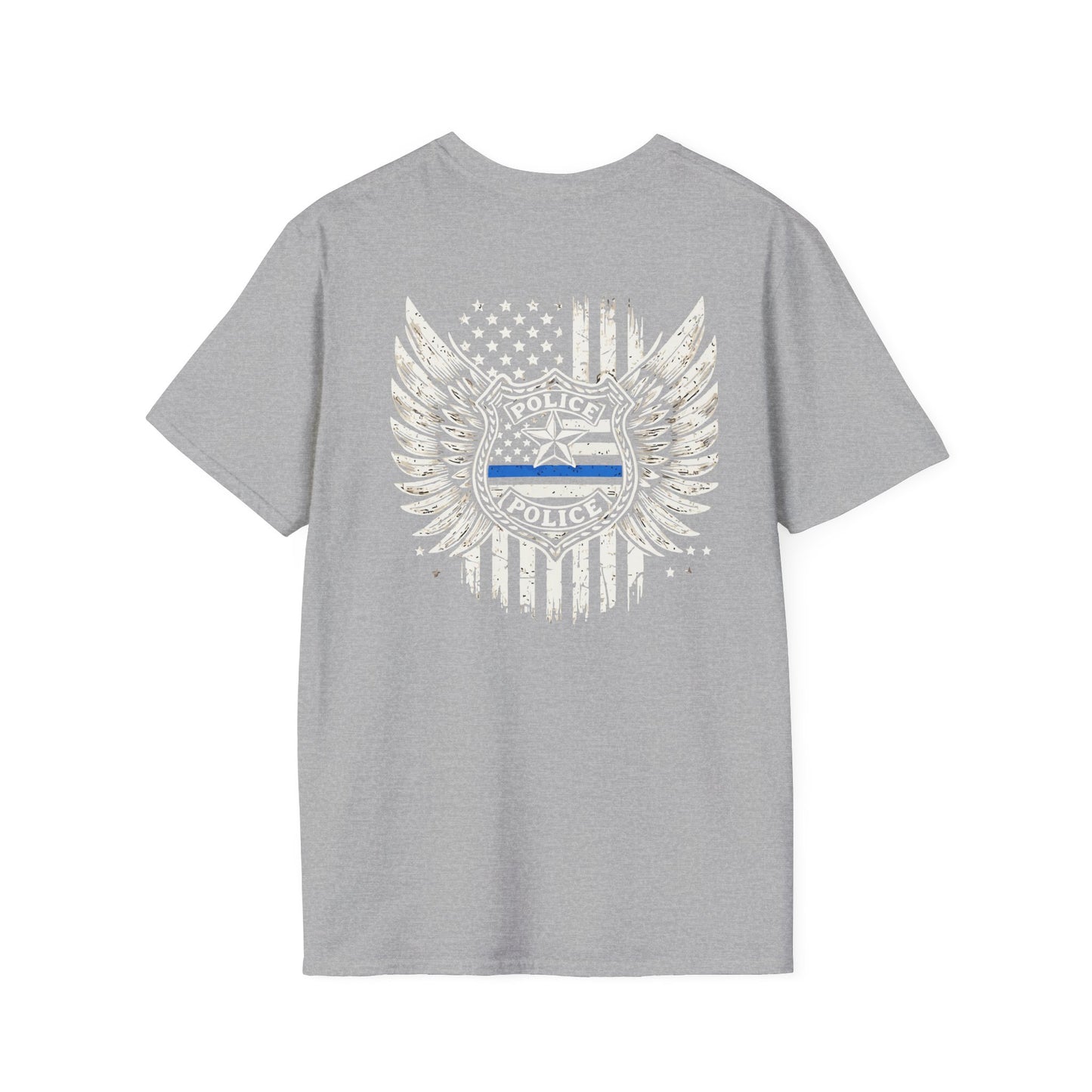 Thin Blue Line Police Shield T-Shirt | American Flag Wings