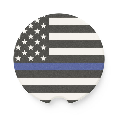 Thin Blue Line American Flag Car Coaster | Soapstone Car Coaster