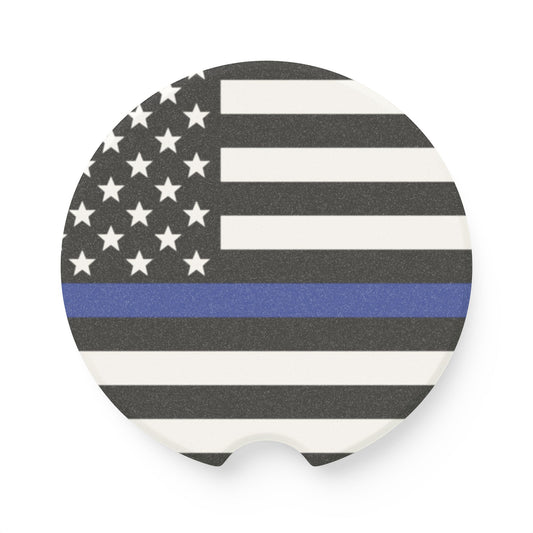 Thin Blue Line American Flag Car Coaster | Soapstone Car Coaster