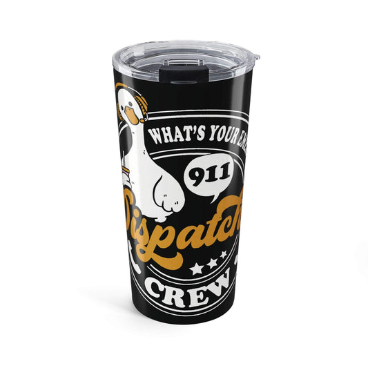 20oz 911 Dispatch Crew Tumbler stainless steel travel cup with wraparound design and spill-resistant lid