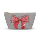 Crimson Bow Alabama script accessory pouch with vibrant red bow and gold zipper puller
