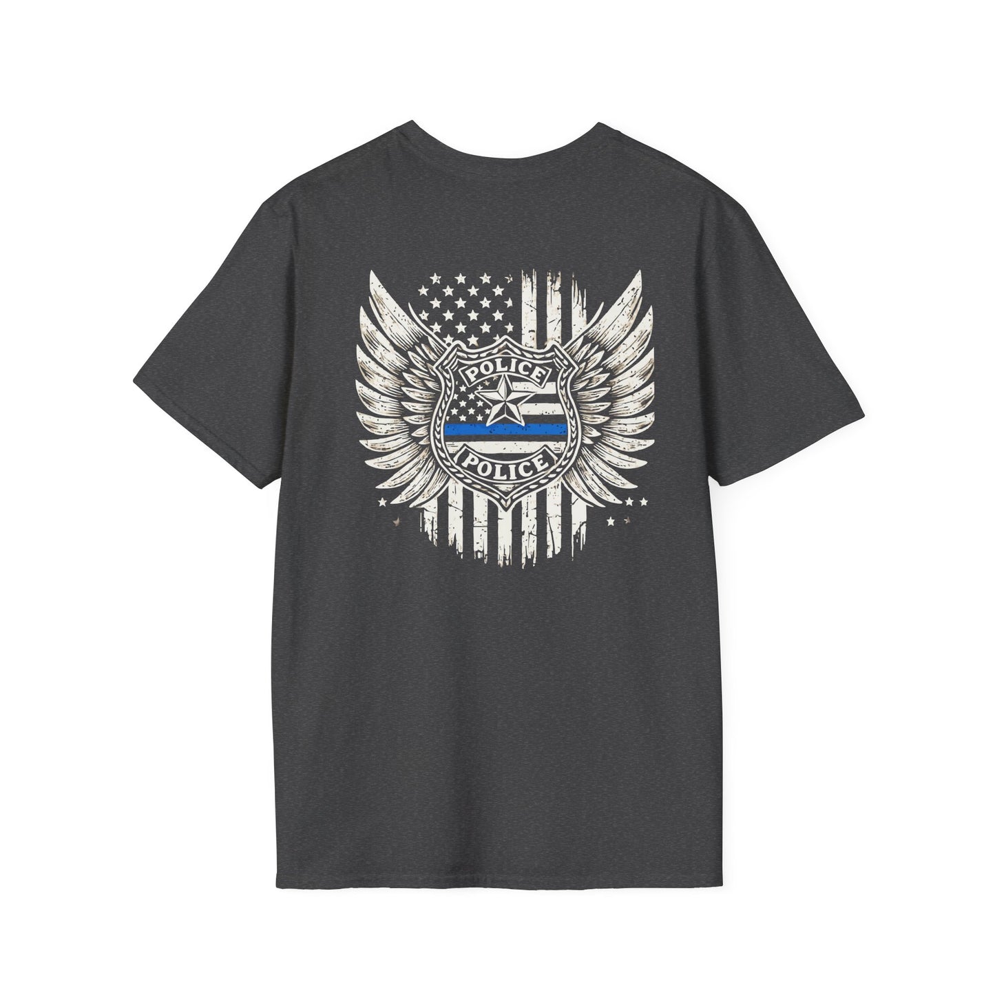 Thin Blue Line Police Shield T-Shirt | American Flag Wings