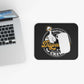 911 Dispatcher Crew mouse pad with playful goose in headset and bold lettering on black background