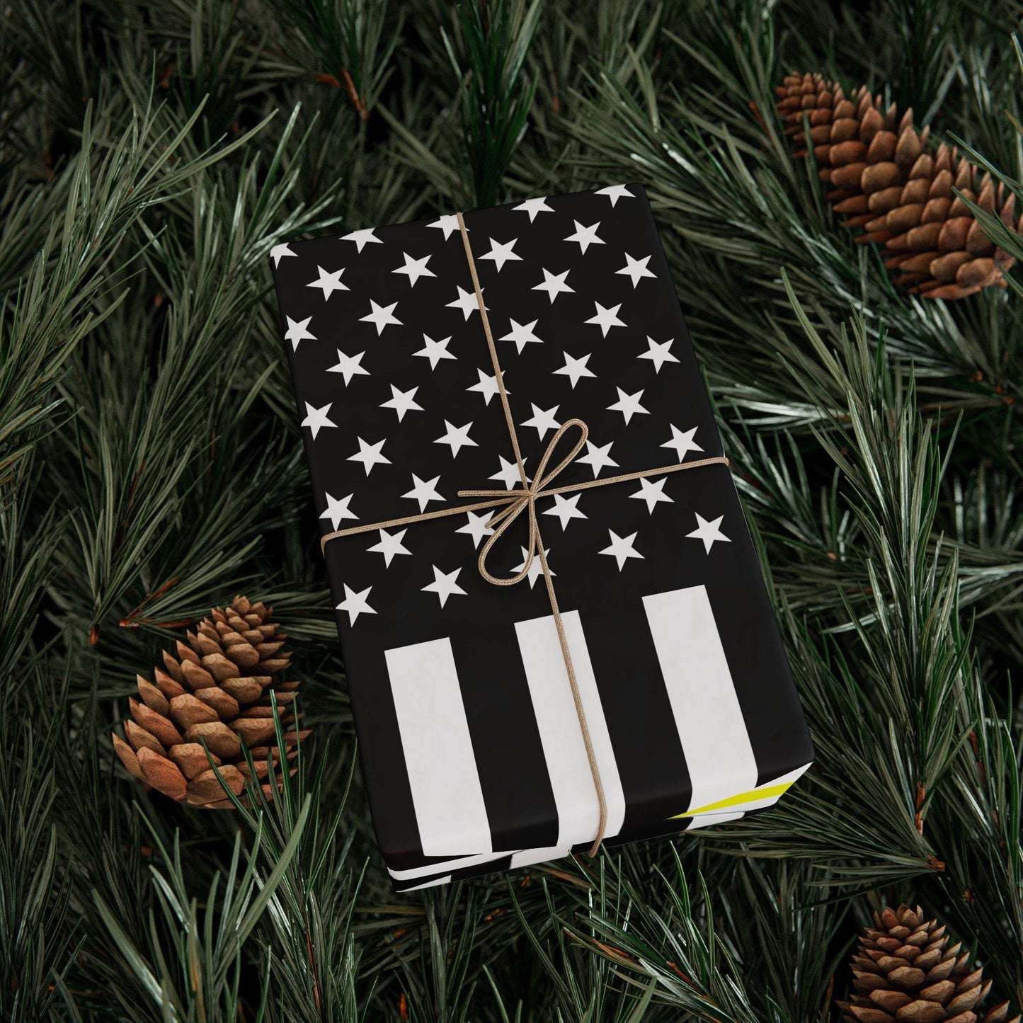 Thin Gold Line American Flag Wrapping Paper | Patriotic Police Tribute