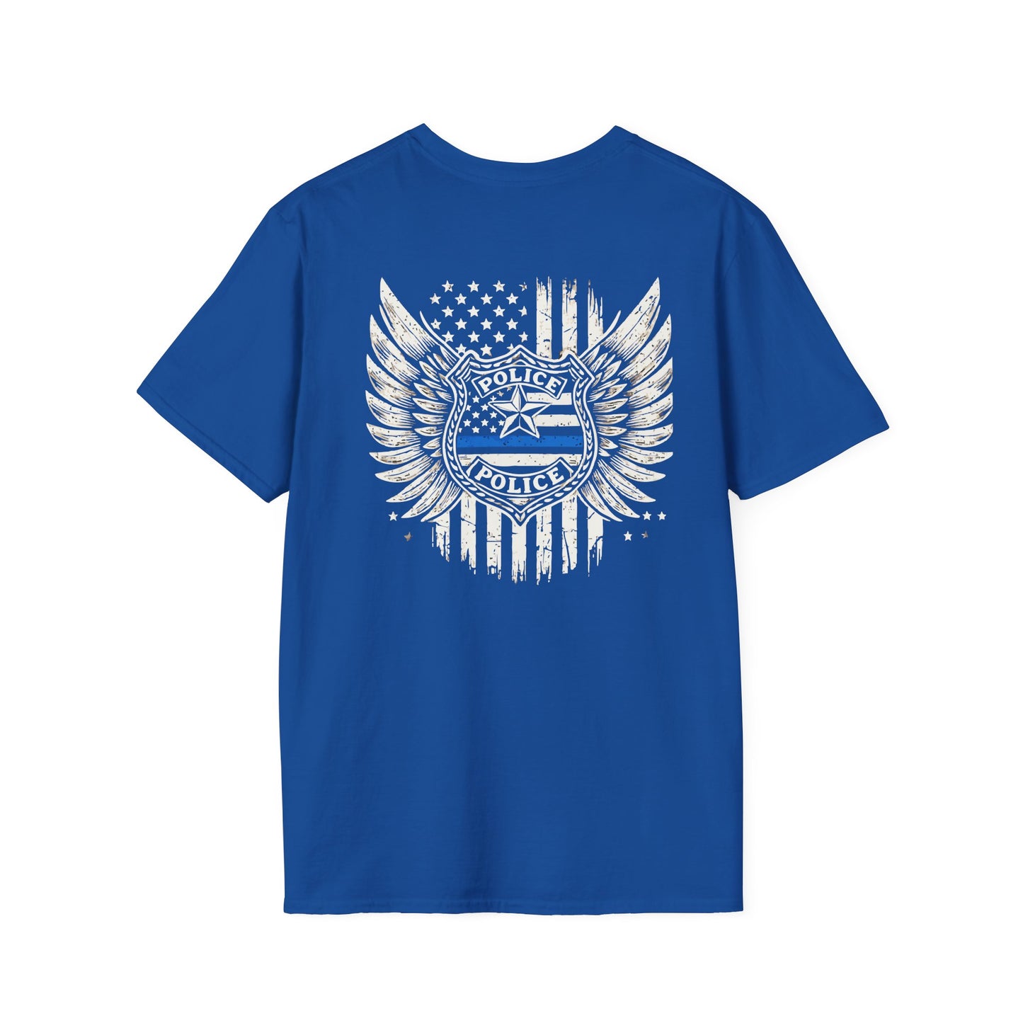 Thin Blue Line Police Shield T-Shirt | American Flag Wings