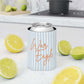 War Eagle Can Cooler with pale blue seersucker stripes and orange script on lightweight foam and polyester exterior