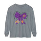 Purple and Gold Tiger Bow Long-Sleeve Game Day Shirt