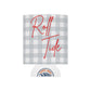 Gray plaid Roll Tide can cooler with red script and foam liner for grip