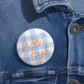Glossy War Eagle Pin Button with blue gingham script on metal background