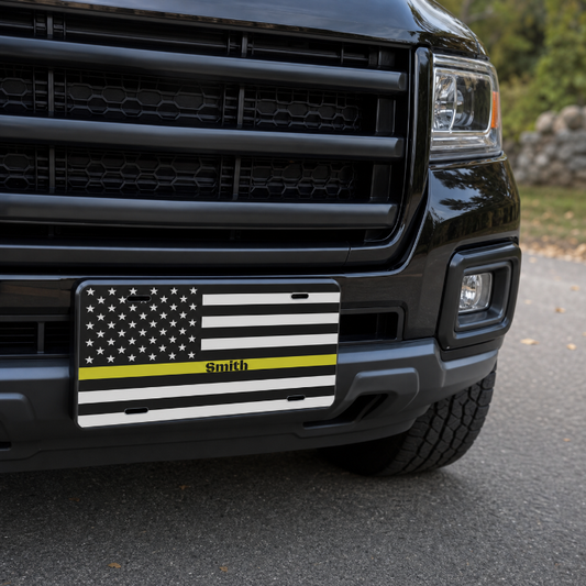 Thin Yellow Line American Flag License Plate