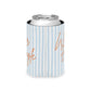War Eagle Can Cooler with pale blue seersucker stripes and warm orange script on lightweight polyester foam sleeve