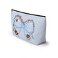 Light-blue Blue Bow Auburn Logo accessory pouch with T-bottom, gold zipper pull, and collegiate icons on front