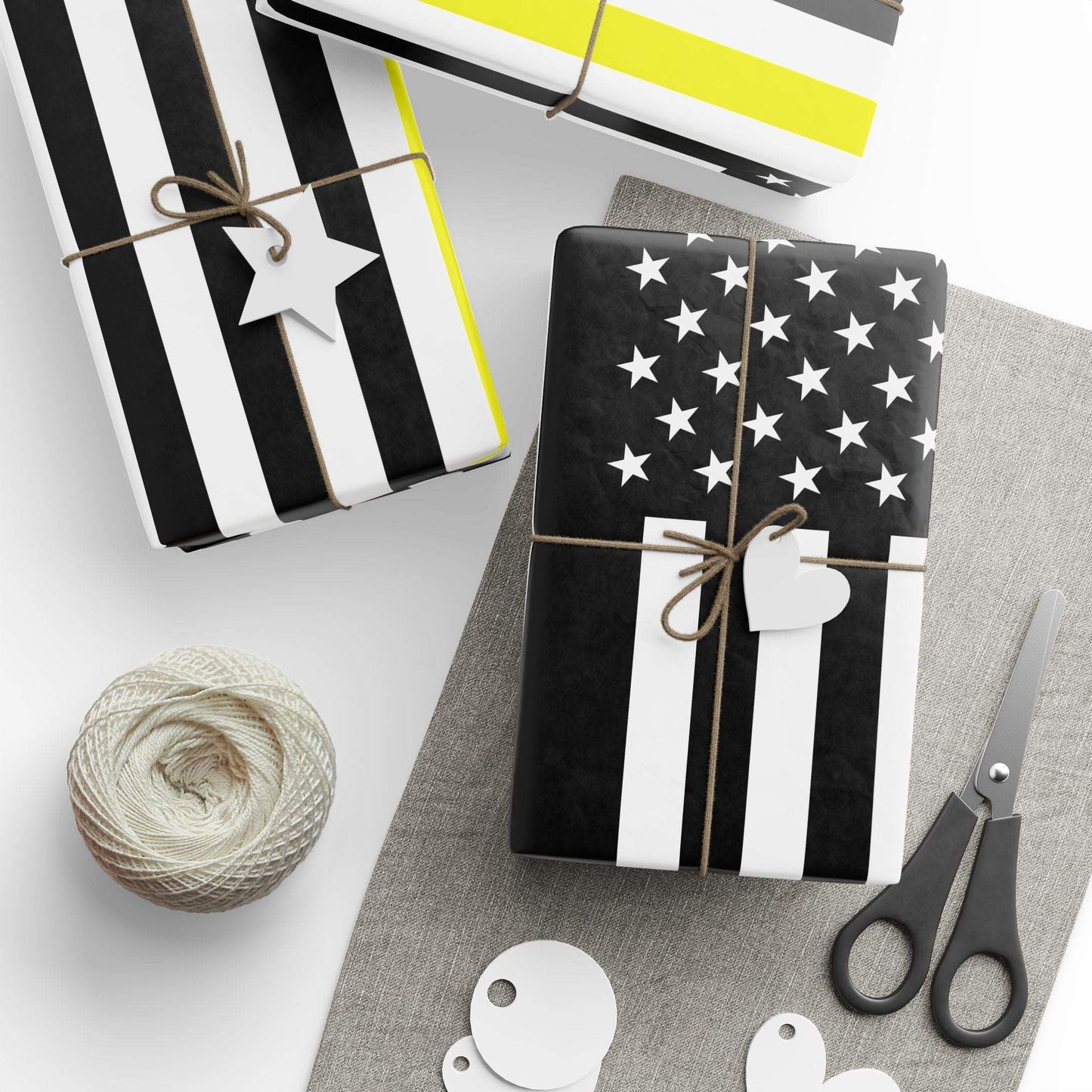 Thin Gold Line American Flag Wrapping Paper | Patriotic Police Tribute