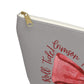 Crimson Bow Alabama script accessory pouch with vibrant red bow and gold zipper puller on muted background