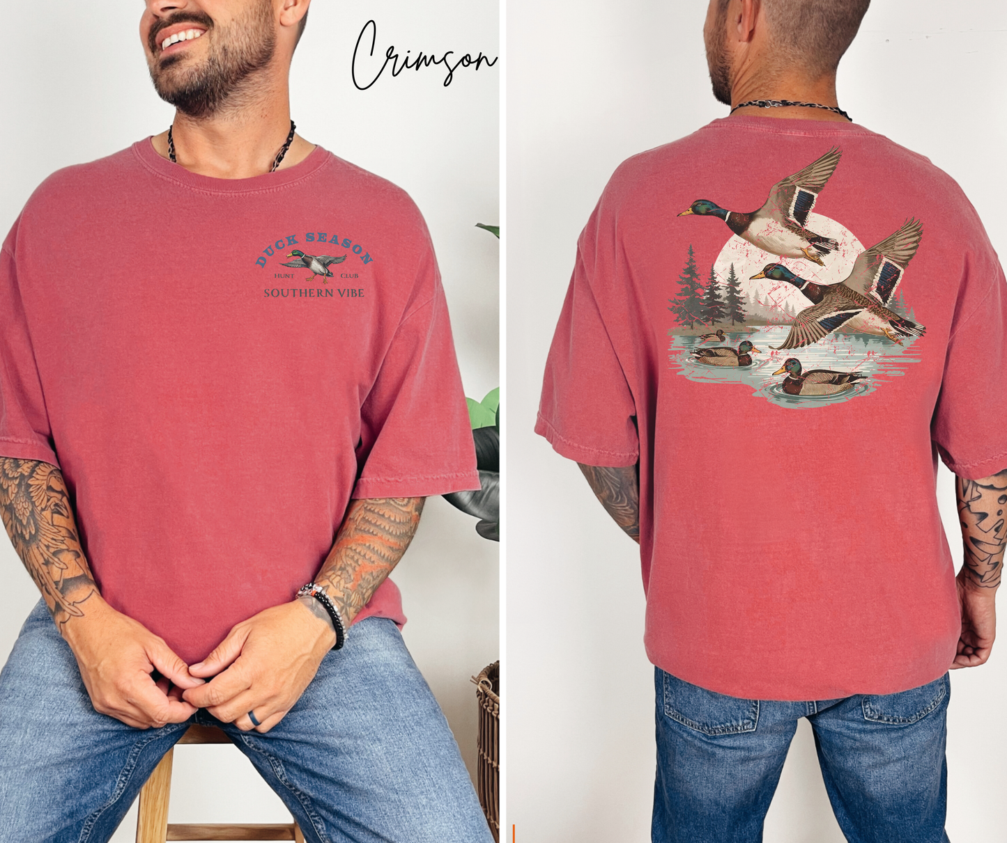 Duck hunting season Comfort Colors T-shirt with left-chest and full-back graphics