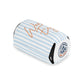 War Eagle Can Cooler with pale blue seersucker stripes and orange script on lightweight foam and polyester exterior