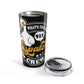 20oz stainless steel 911 Dispatch Crew Tumbler with glossy wraparound design and spill-resistant clear lid