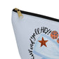 Light-blue T-bottom pouch with blue bow Auburn logo, collegiate icons, and gold zipper pull