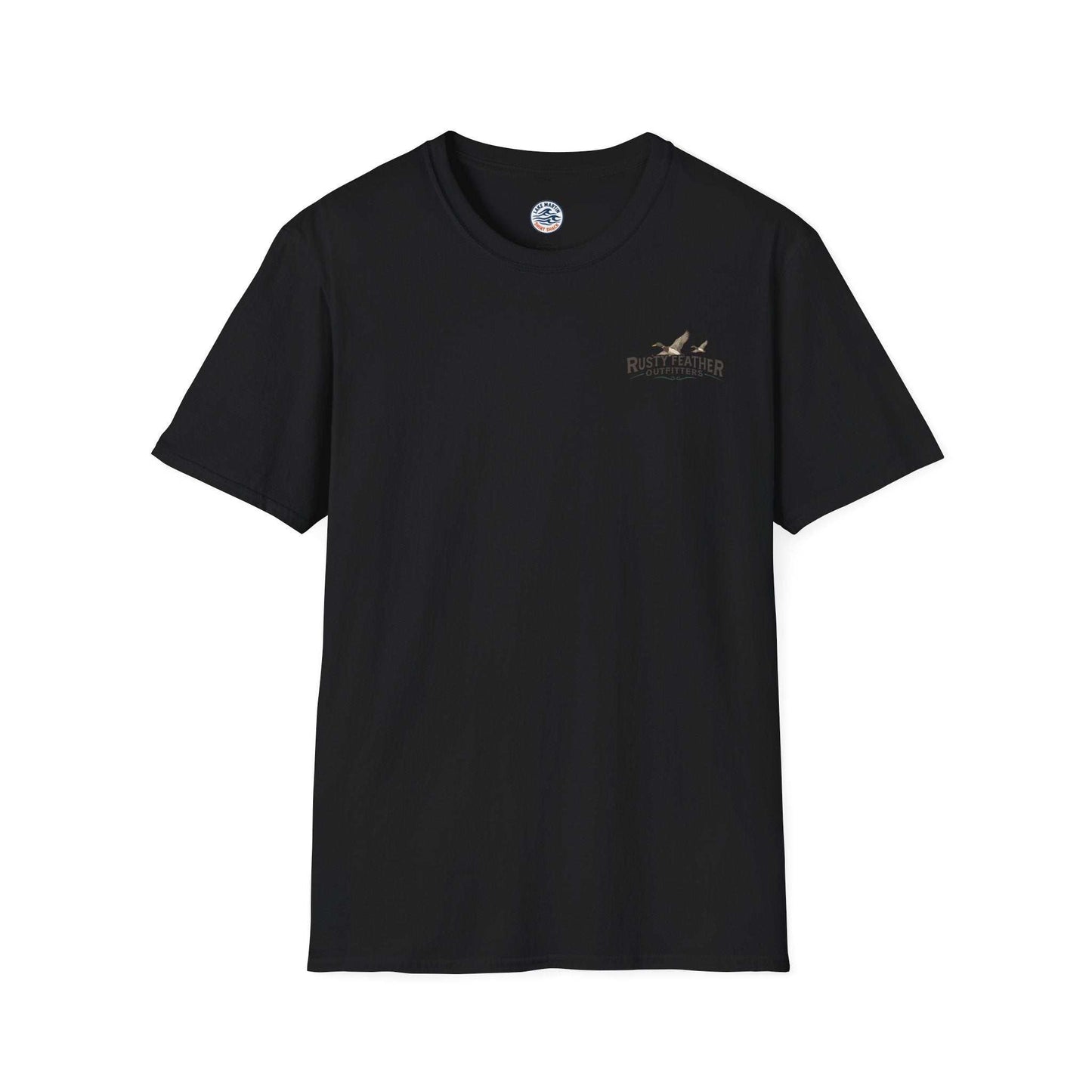 Rusty Feather logo T-Shirt with small chest logo on soft breathable casual tee