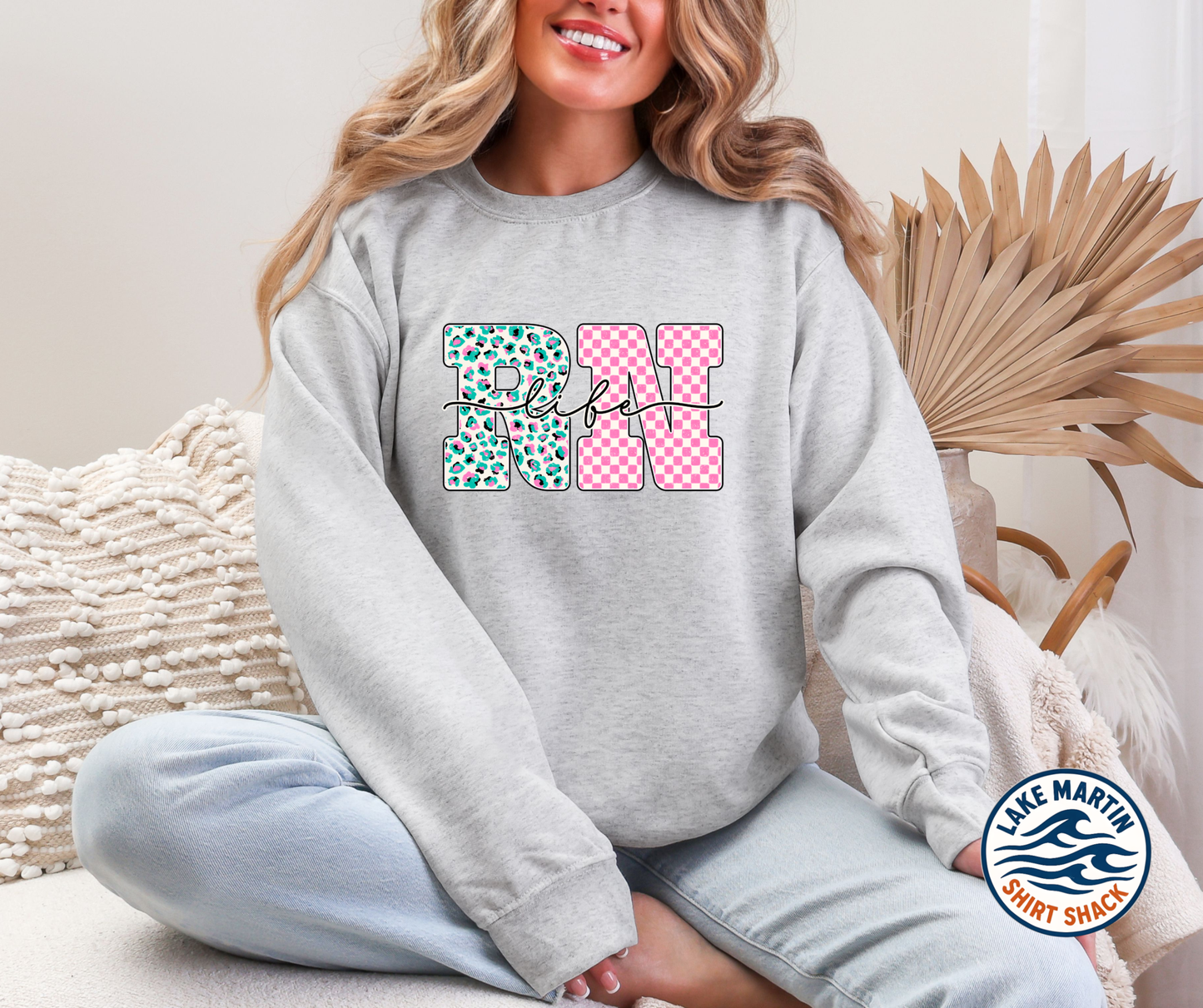Leopard and pink checkered medical title crewneck sweatshirt