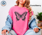 Finding My Wings butterfly graphic on a crunchberry Comfort Colors T-shirt