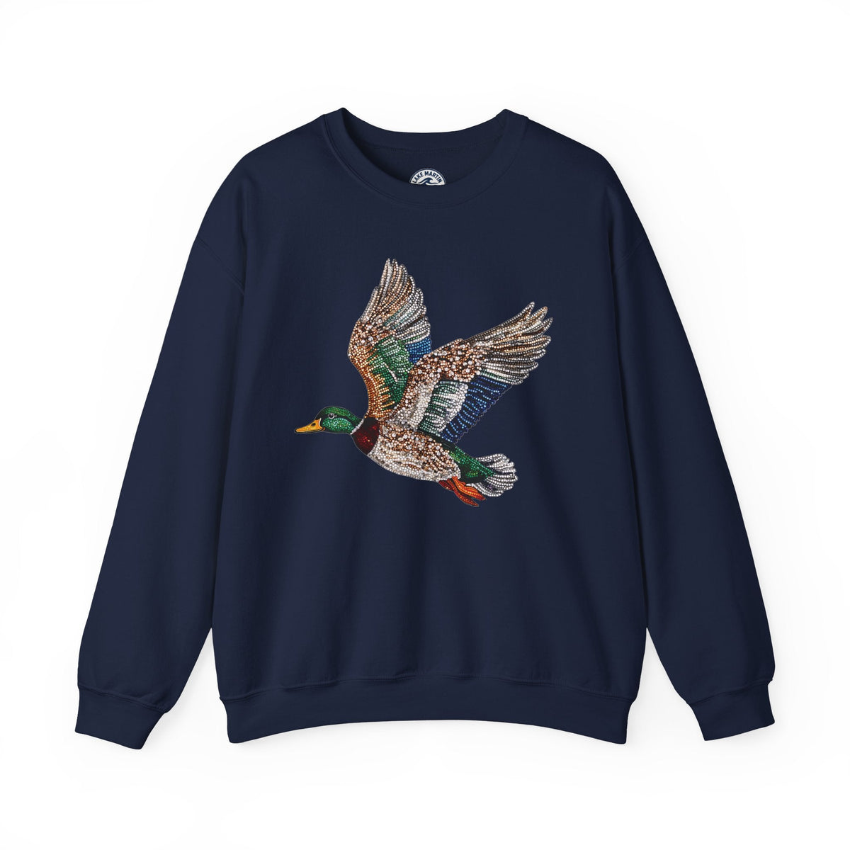 Flying mallard duck design faux rhinestone sweatshirt with colorful wildlife print