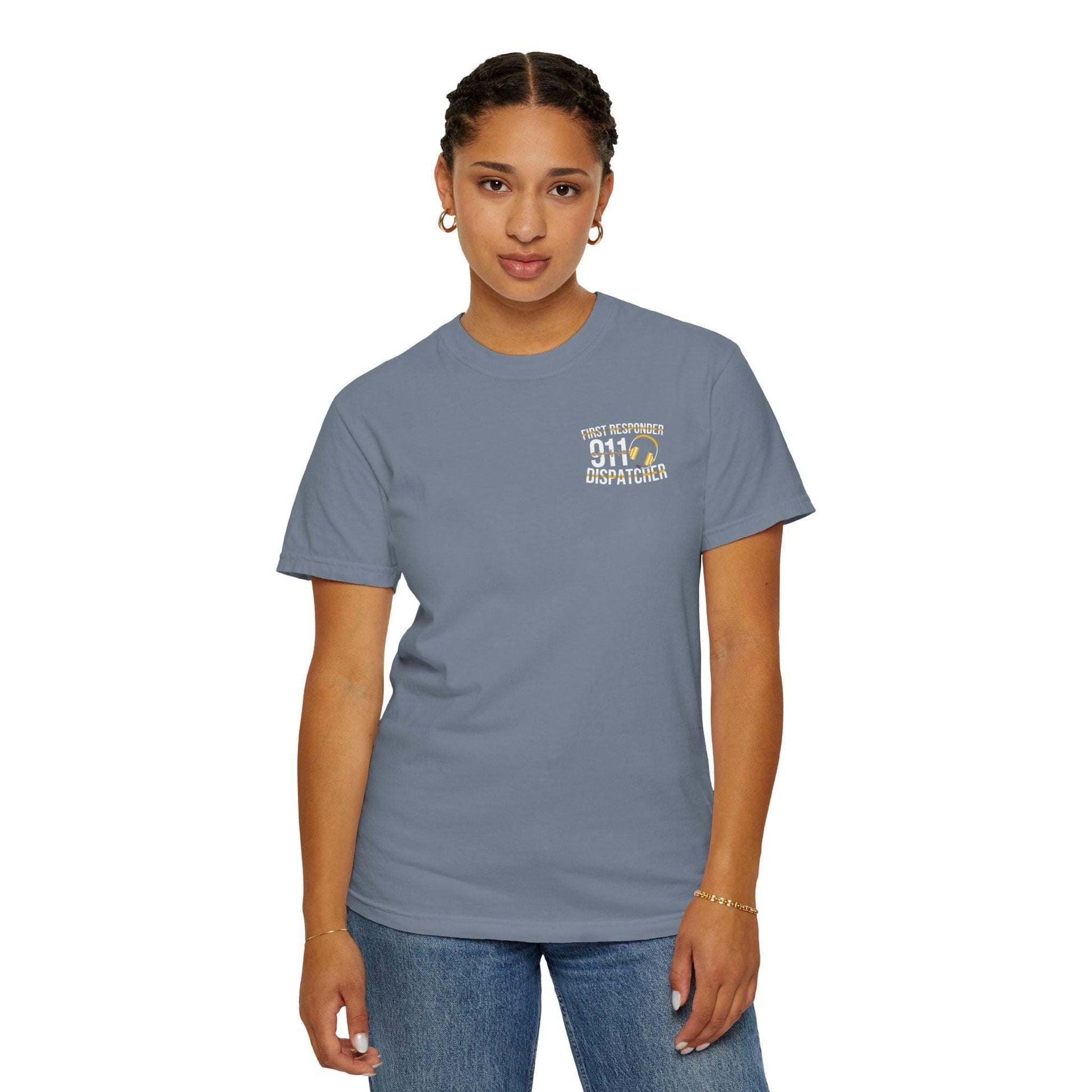 Emergency vehicles t-shirt with headset sketch and ambulances design on vintage garment-dyed cotton